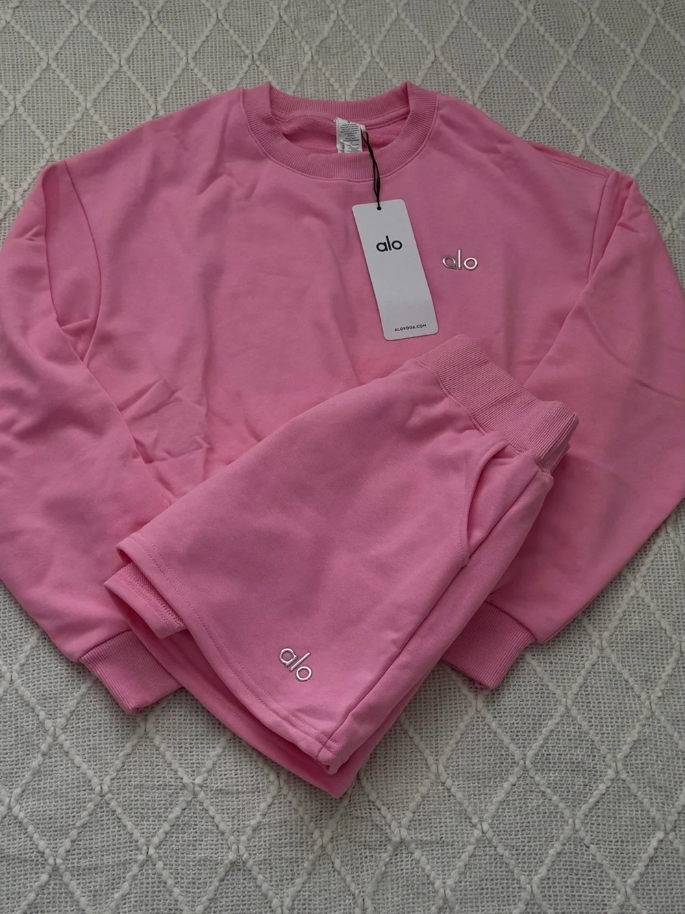 ALO Yoga Girls Pink Cropped Sweatshirt and Matching Skirt Set